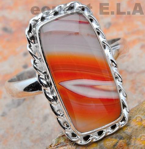 24x14mm NATURAL AGATE SILVER RING-sz11.5